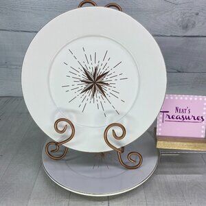 Joann Place & Time STARBURST White Gold Trim Ceramic 11" Dinner Plates Set of 2